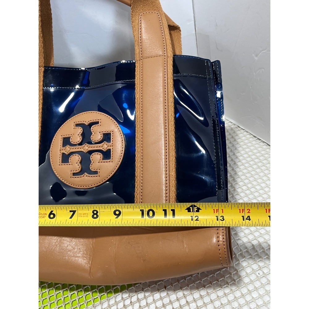 Tory Burch Jesse Mini Tote Surf Blue Navy Tan Leather Handbag New imperfection - Picture 7 of 9